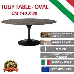 140 x 80 cm oval Tulip table - Emperador Dark marble