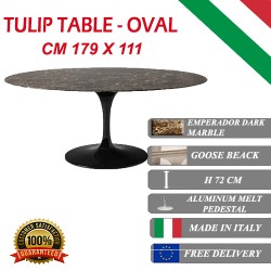 179 x 111 cm oval Tulip table - Emperador Dark marble