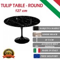 127 cm Tulip tafel Zwart Marquinia marmer rond