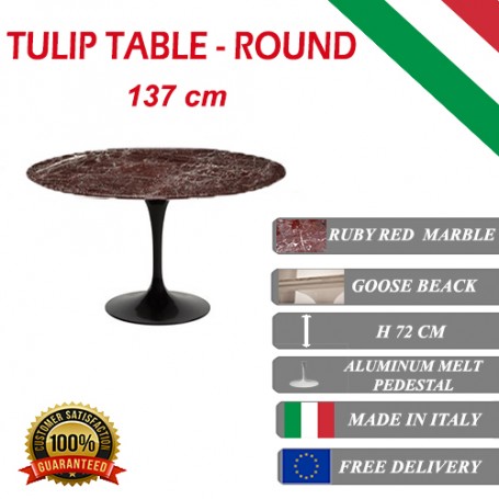 90 cm Tavolo Tulip Marbre ruby red ronde