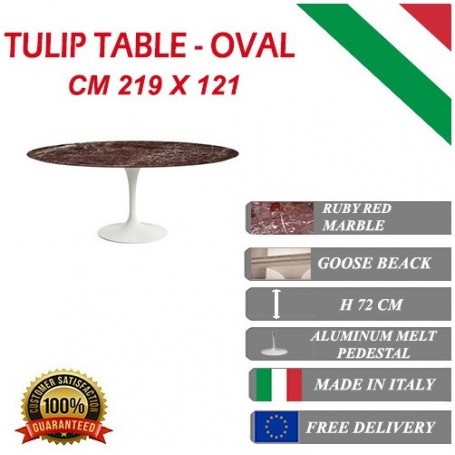 219 x 121 cm oval Tulip table - Ruby red marble marble