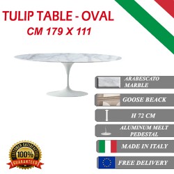179 x 111 cm oval Tulip table - Arabescato marble